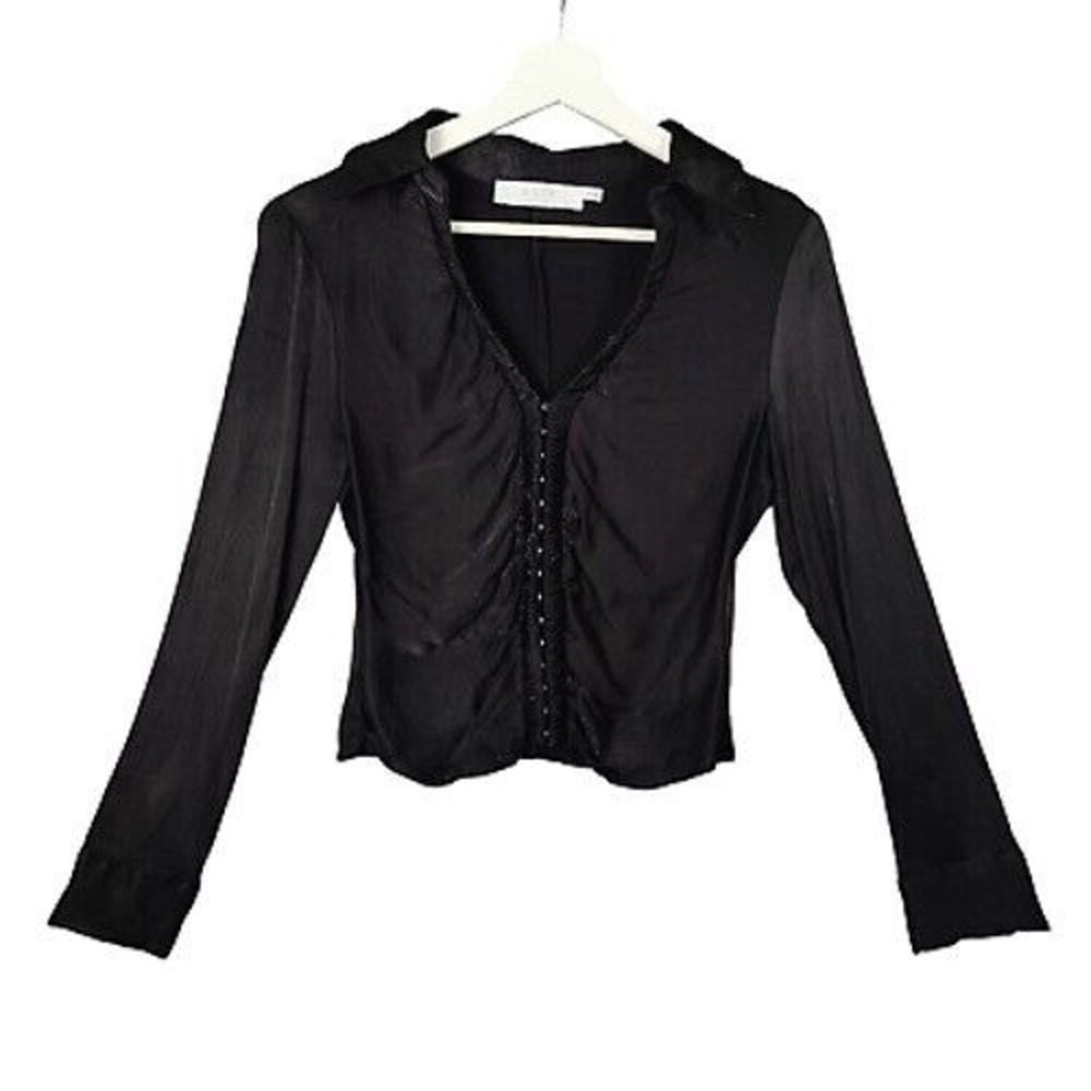 ASTR Goth Hook & Eye Blouse Long Sleeve Ruched Front Black Women Size M Witchy